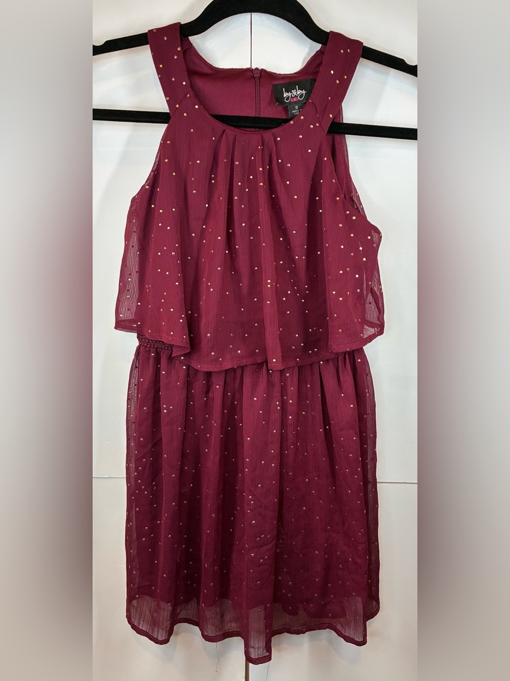 By & By Girl Burgundy Gold Dot Chiffon Dress Girls Size 8